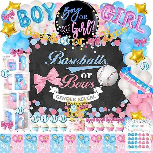 Baseball or Bows Gender Reveal Decorations 171 PCs Boy or Girl