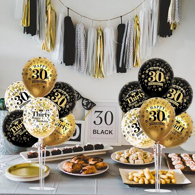 4 Set Black Gold Balloon Stand Kit for Birthday Decorations for 30th