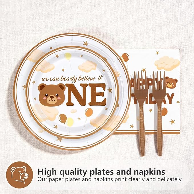 96 Pcs Beary First Birthday Decorations Brown Bear 1st Birthday