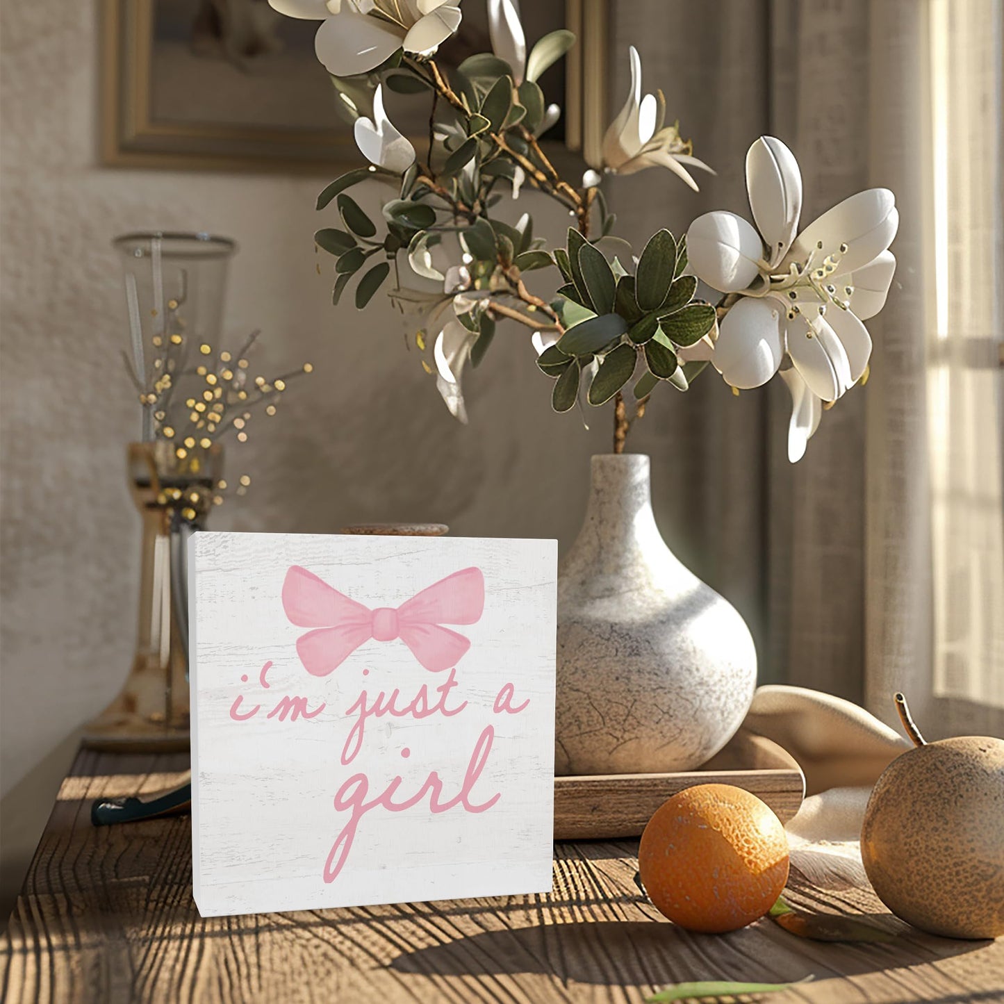 CUANFDDSF Trendy Pink Bow Coquette Room Decor Wooden Box Sign,