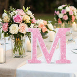 Qunclay Pink Crystal Diamond Letter Wall Decor, Glitter Wooden Bling