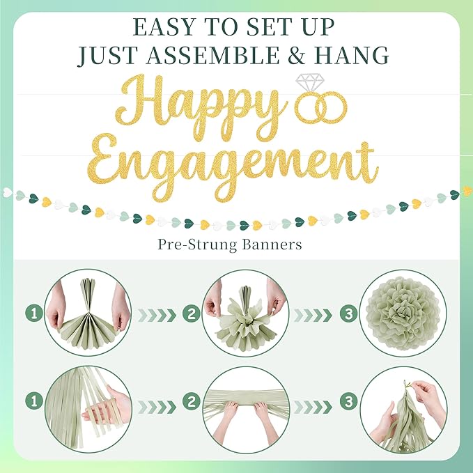 Engagement Party Decorations Sage Green Engaged Decorations with