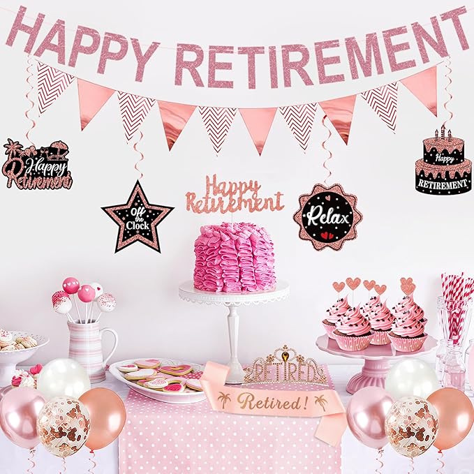 Rose Gold Retirement Party Decorations for Women Retired Crown and