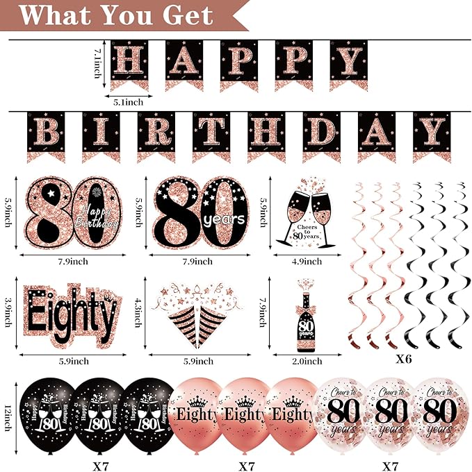 80th Birthday Decorations for Women 33pcs 80th Birthday Crown and