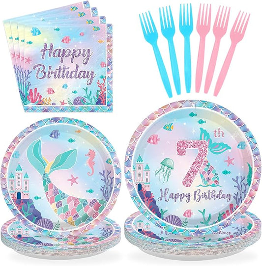 Grencian 96Pcs Mermaid Birthday Party Decorations Mermaid 7th