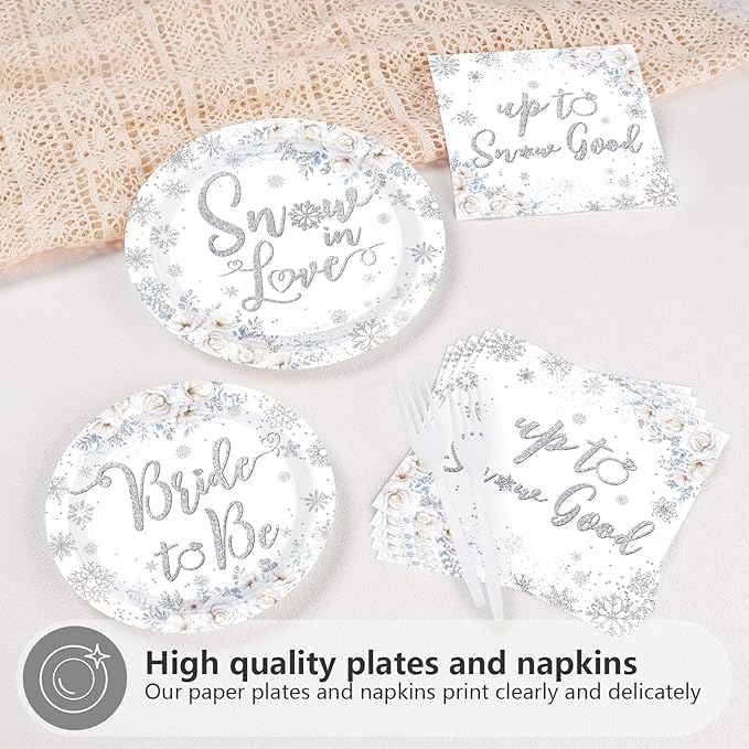96Pcs Snow in Love Bridal Shower Party Decorations Glitter Silver