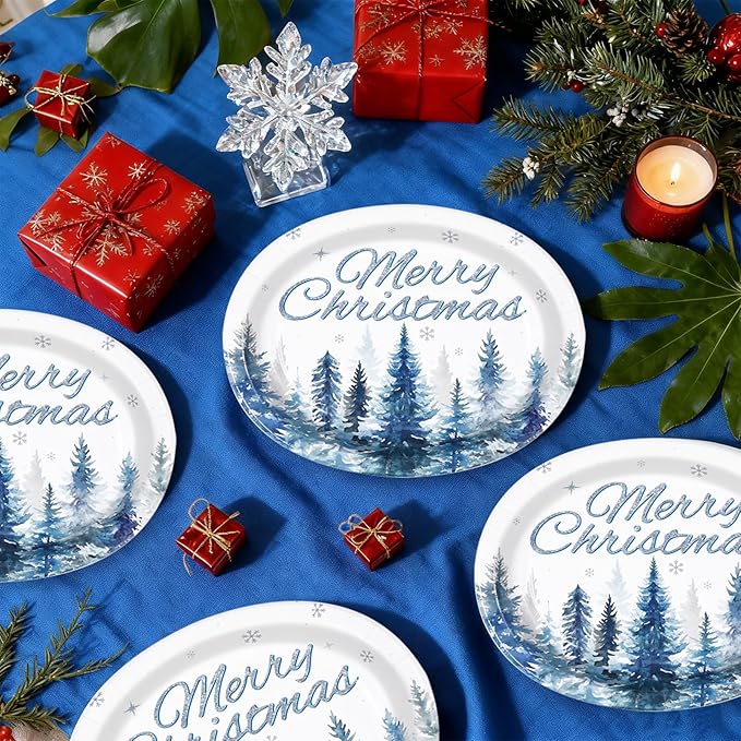 50Pcs Christmas Tree Oval Plates 10 x 12 Large Watercolor Winter