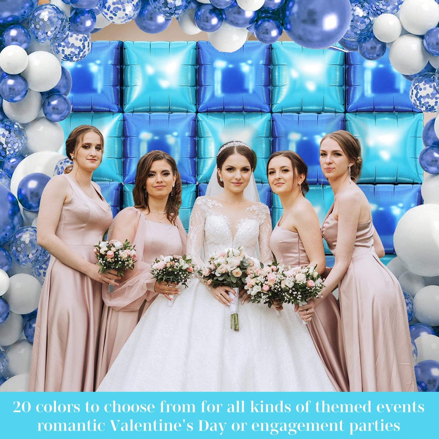 LightBlue and Blue Square Foil Balloons 25 Pcs Metallic LightBlue and