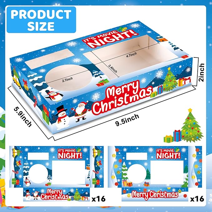 32Pcs Christmas Party Supplies Movie Night Paper Snacks Boxes Xmas