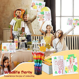 12 Jungle Safari Mini Coloring Books Kids with 12 Stacking Crayons