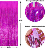 Melsan Hot Pink Tinsel Foil Fringe Curtains, Rose Red Sparkle Photo