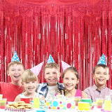 2 Pack 3.2ft x 8.2ft Red Foil Fringe Curtain, Glitter Metallic Tinsel