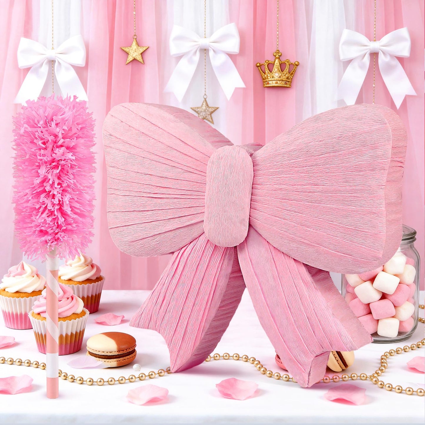 Pink Bow Pinata with Stick and Blindfold, Large Coquette Aesthetic