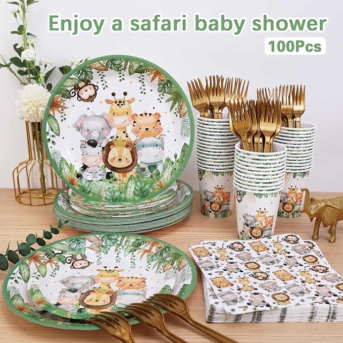 Safari Jungle Baby Shower Plates Set Decorations Boy Birthday Party