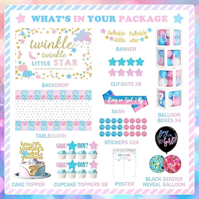 Twinkle Twinkle Little Star Gender Reveal Decorations Star Boy or
