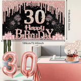 30th Birthday Decorations for Her with Banner Rose Gold Tablecloth
