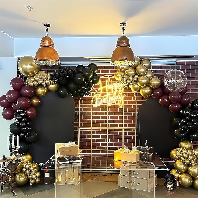 HILAVO Black Burgundy Gold Balloons 12 Inch Burgundy Maroon Red Black