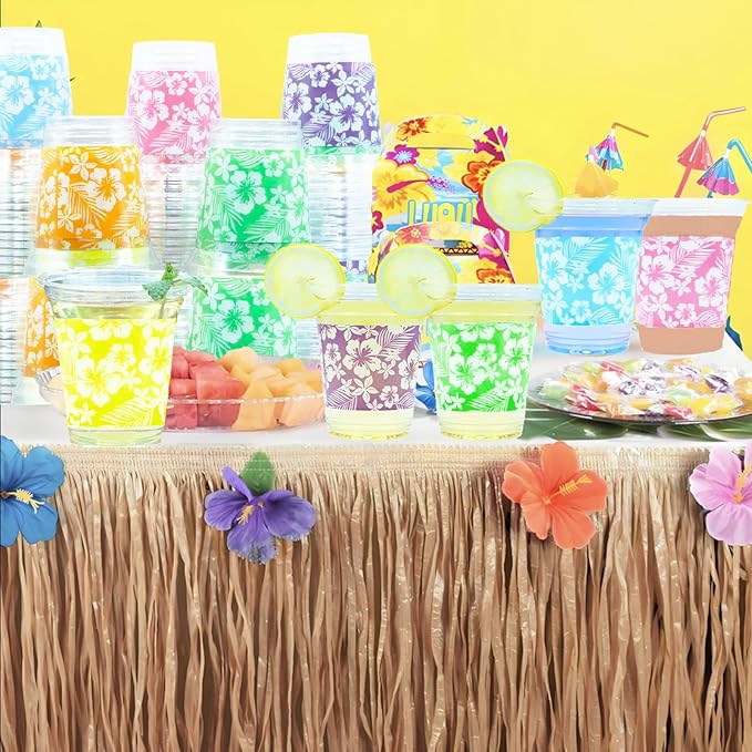 48 Pack 14 OZ Hawaiian Cups for Party Luau Plastic Cups Tropical