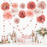 Rose Gold Wedding Decorations 15 PCS Tissue Paper Pom Poms for