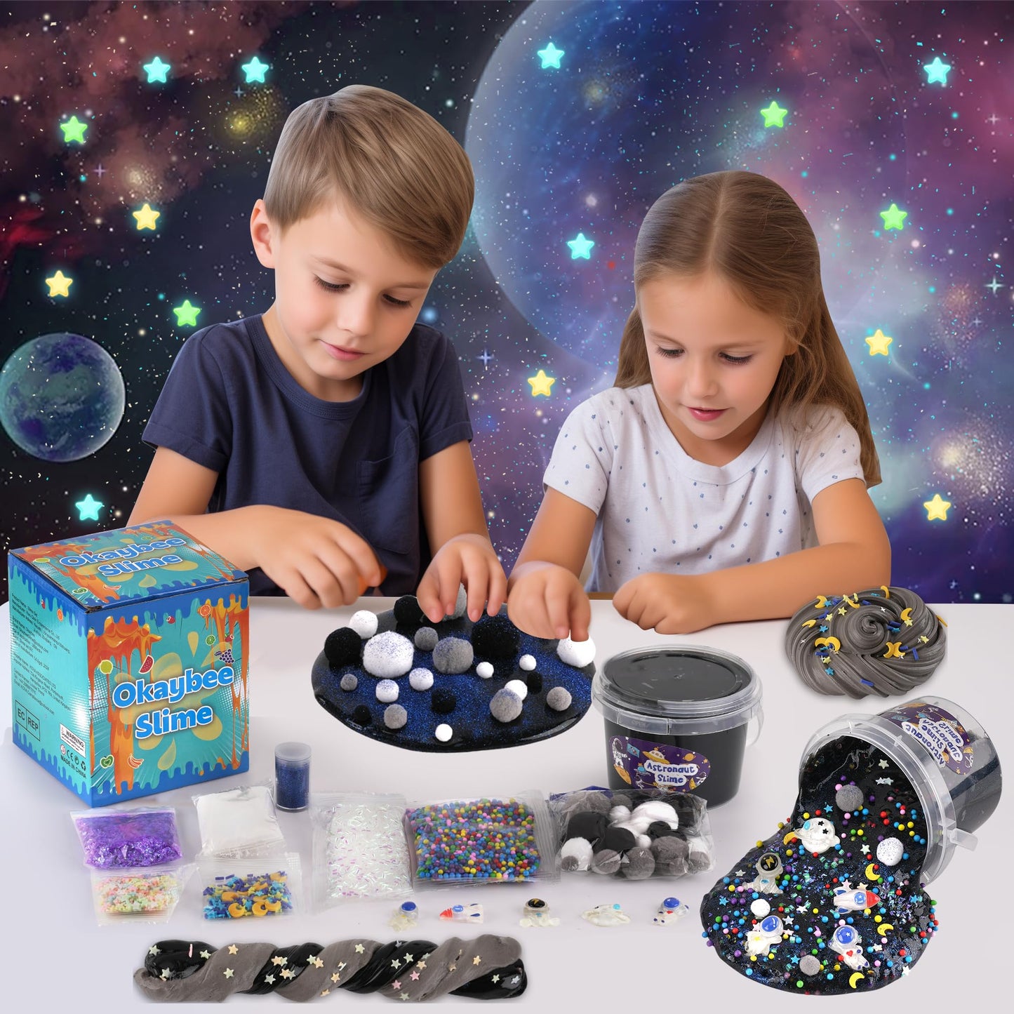Astronaut Galaxy Slime for Kids, Big Slime Bucket with Clay, Glow in