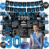 30th Birthday Decorations for Men 20PCS Black Blue Back in 1996