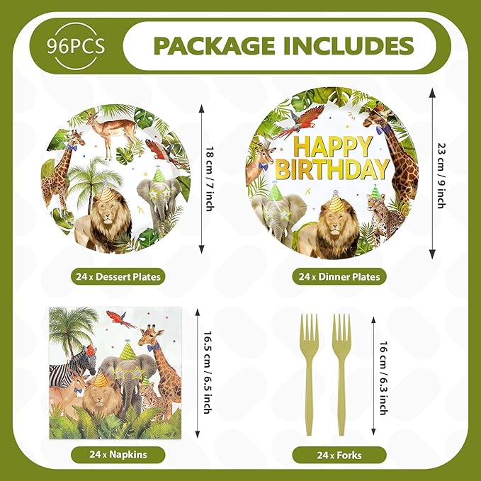 96Pcs African Safari Birthday Party Decorations Supplies Jungle