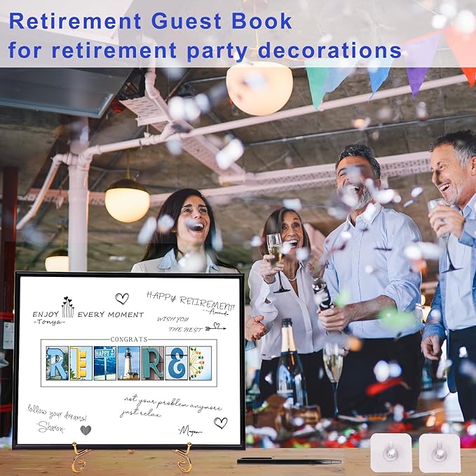 Framed Black Guest Book for Retirement Party Decorations 12X16