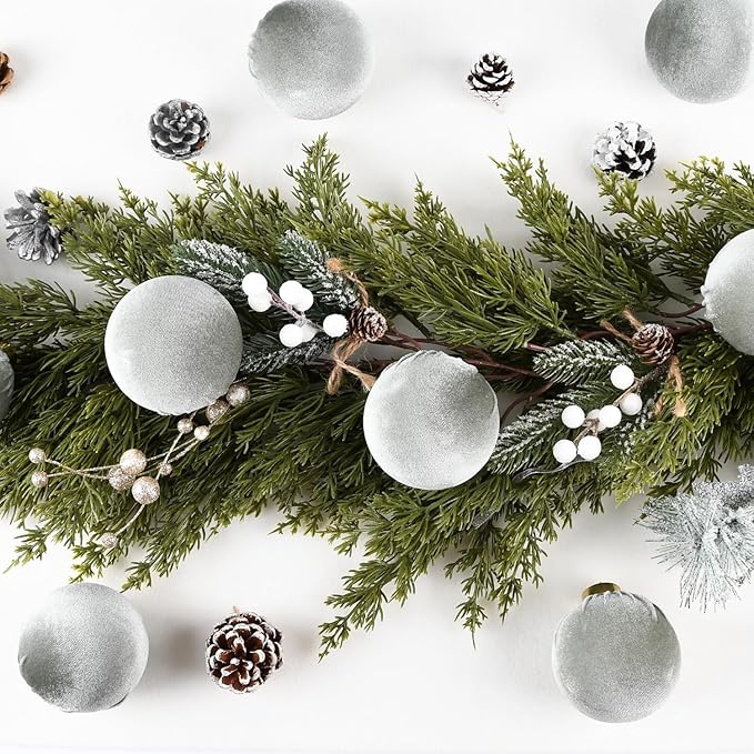 Velvet Ornaments for Christmas Tree Decorations - Sage Green Xmas