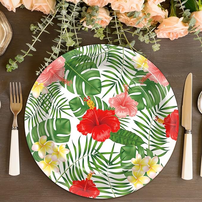 48 Pcs Hawaiian Luau Party Supplies Aloha Floral Plates Hawaiian