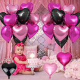 Pink Black Heart Foil Balloons, 12Pcs 18 Inch Hot Pink and Black