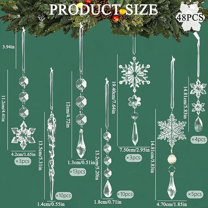 Christmas Tree Decoration Crystal Ornaments - 48pcs Acrylic Christmas