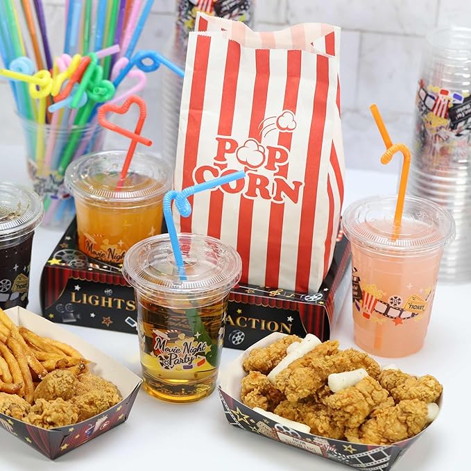 Movie Night Snack Trays with Popcorn Bags and Food Trays Movie Night
