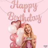 KatchOn Glitter Rose Gold Cursive Happy Birthday Banner - Pre-Strung