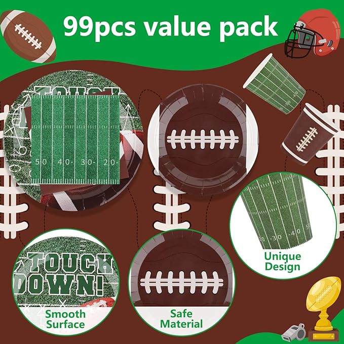 Football Party Decorations Set for 24 Disposable Paper Plates and