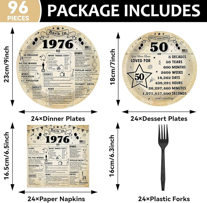 96Pcs 50th Birthday Party Plates and Napkins 50th Birthday Party