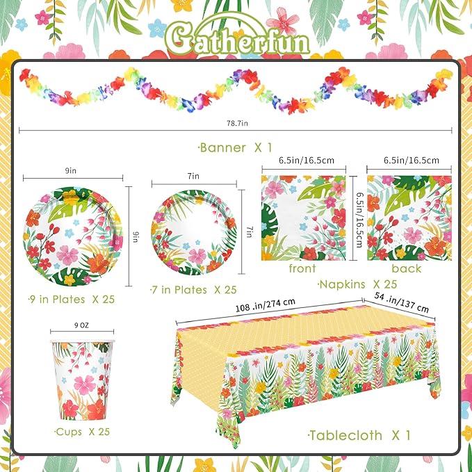 Tropical Luau Party Supplies Kit for 25 Aloha Hawaiian Party
