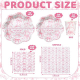 250 Pcs Pink Bow Paper Plates and Napkins Coquette Valentine's Day