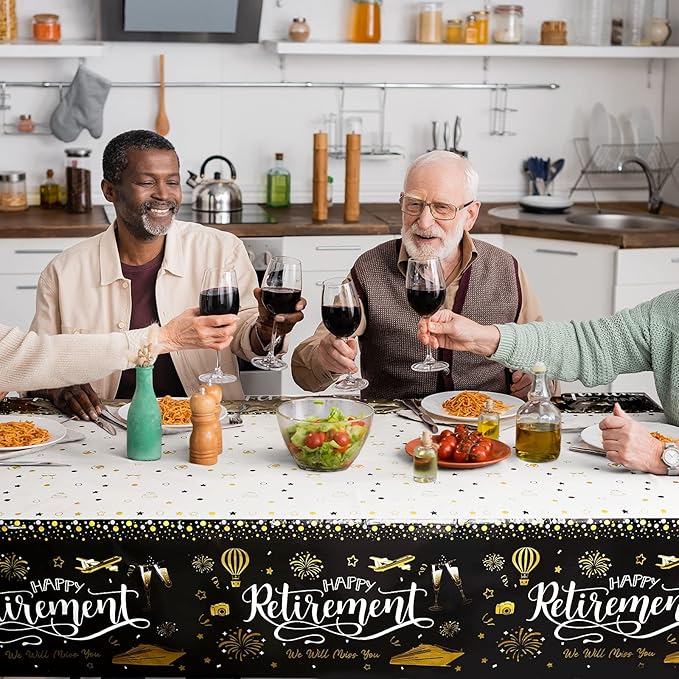 4 Pcs Happy Retirement Tablecloth 54 x 108 Inch Disposable Plastic
