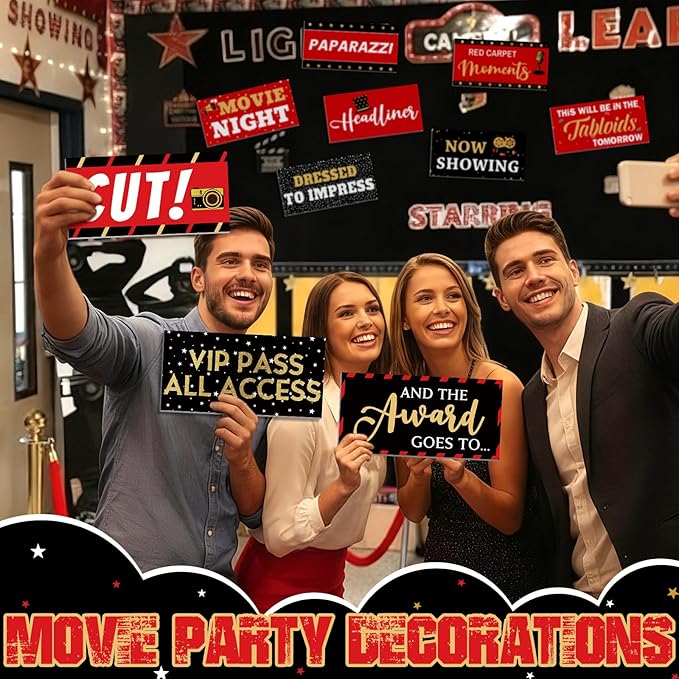 24 Designs Movie Party Photo Booth Props Double Sided 11.02 x 5.51''