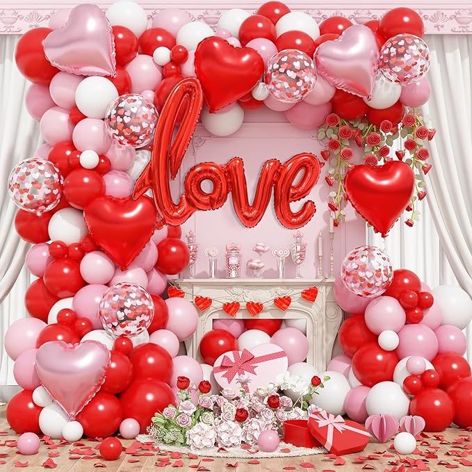 Valentines Day Balloon Arch Kit Pink Red White Balloons Garland Love