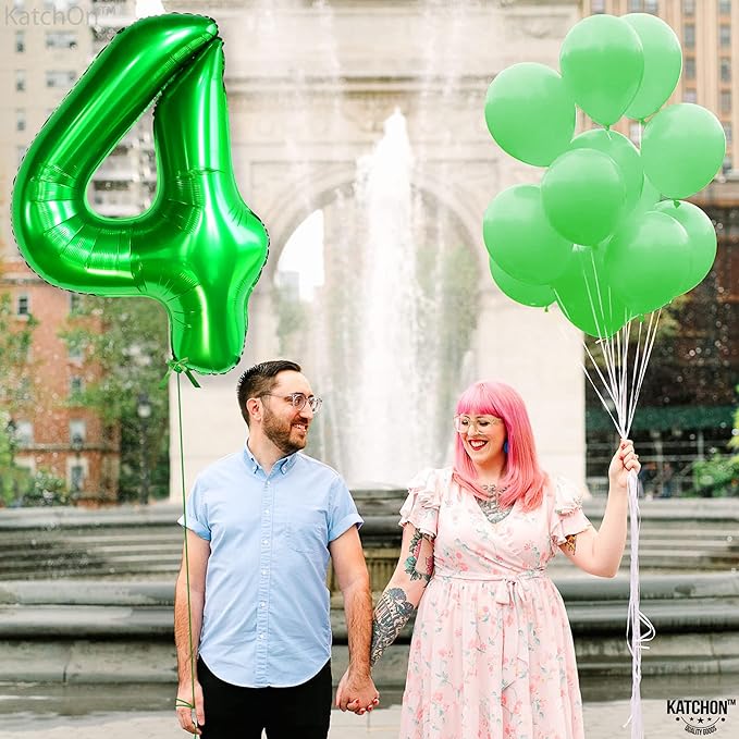 KatchOn, Dark Green Number 4 Balloons - 40 Inch | 4 balloon Green for