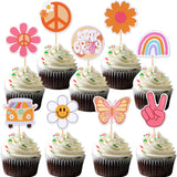 Rsstarxi 36 Pack Groovy Cupcake Toppers Hippie Party Cake Decorations