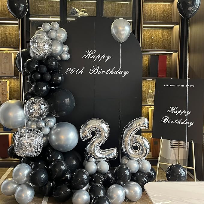 100pcs Black and Silver Balloons 12 Inch Metallic Silver and Black