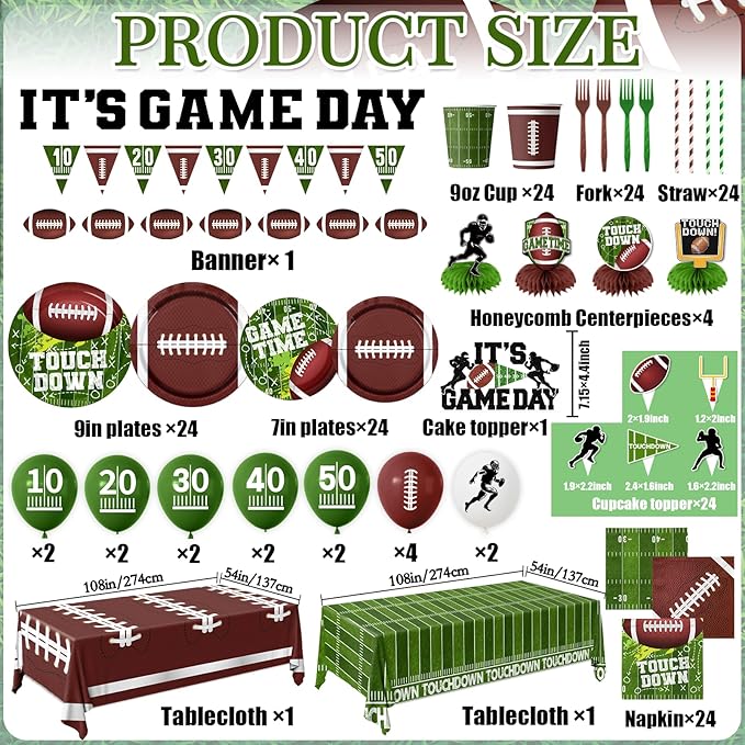 Football Party Decorations Serve 24 Football Party Supplies Includes