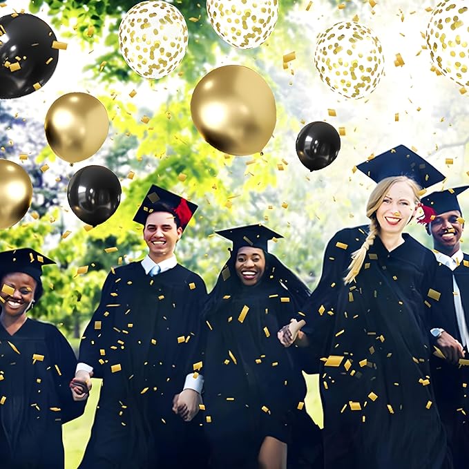 Zesliwy Black and Gold Confetti Balloons, 50 Pack Gold Metallic and