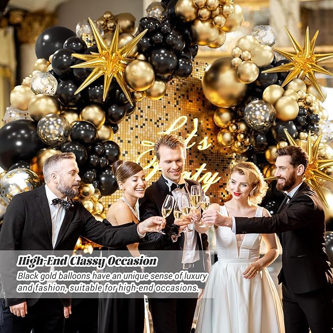 FOTIOMRG Black and Gold Balloons Garland Arch Kit, 5 10 12 18inch