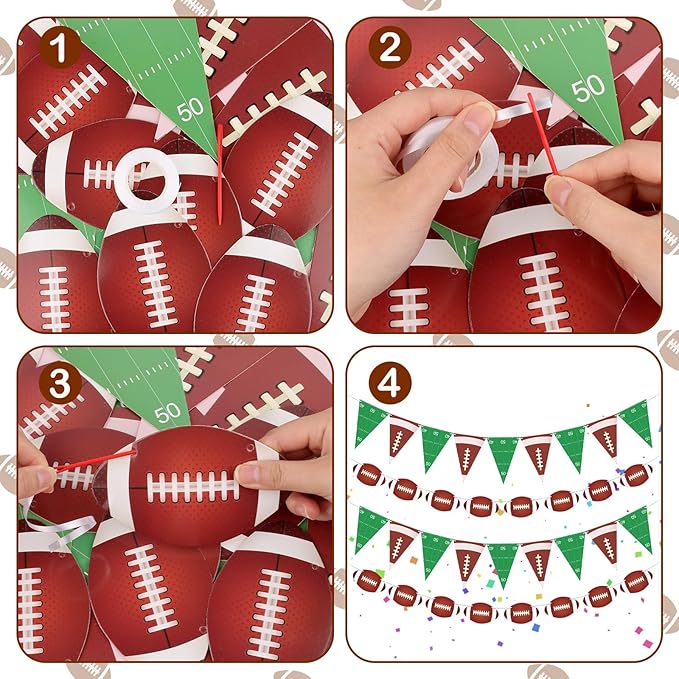 4 PCS Football Party Decorations Football Banner Flags Football Paper
