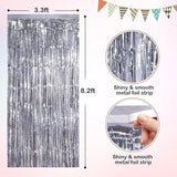Silver Metallic Tinsel Foil Fringe Curtains, 4 Pack 3.3x8.3 Feet