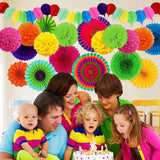 Fiesta Party Decorations, Multicolored Paper Pompoms Fan Garlands for