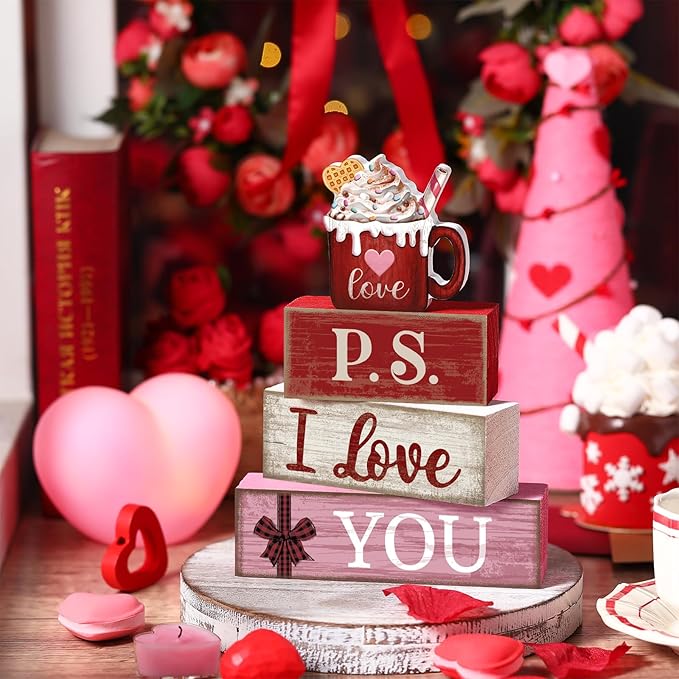 4 Pcs Valentine's Day Table Decoration Wooden Ice Cream Cup